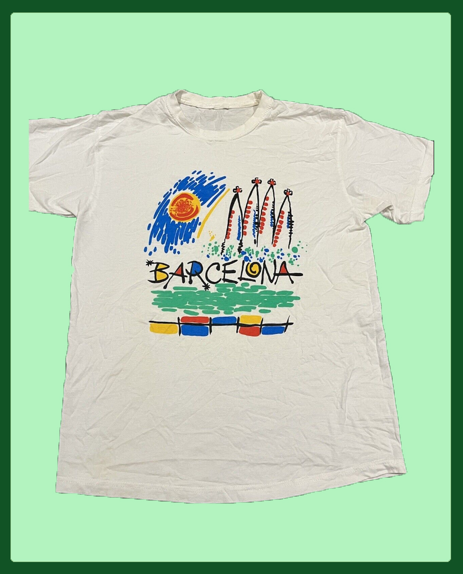 Vintage Barcelona Cartoon 90’s Image Spellout T-Shirt S/M